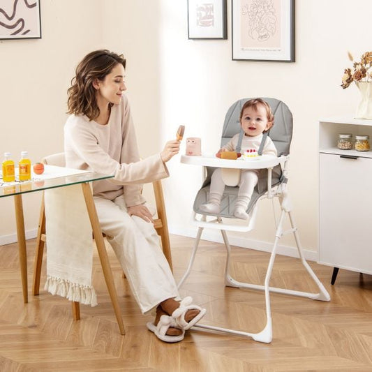 Foldable Baby High Chair with Removable Adjustable Tray-Grey