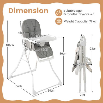 Foldable Baby High Chair with Removable Adjustable Tray-Grey