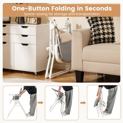 Foldable Baby High Chair with Removable Adjustable Tray-Grey