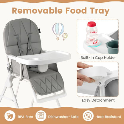 Foldable Baby High Chair with Removable Adjustable Tray-Grey