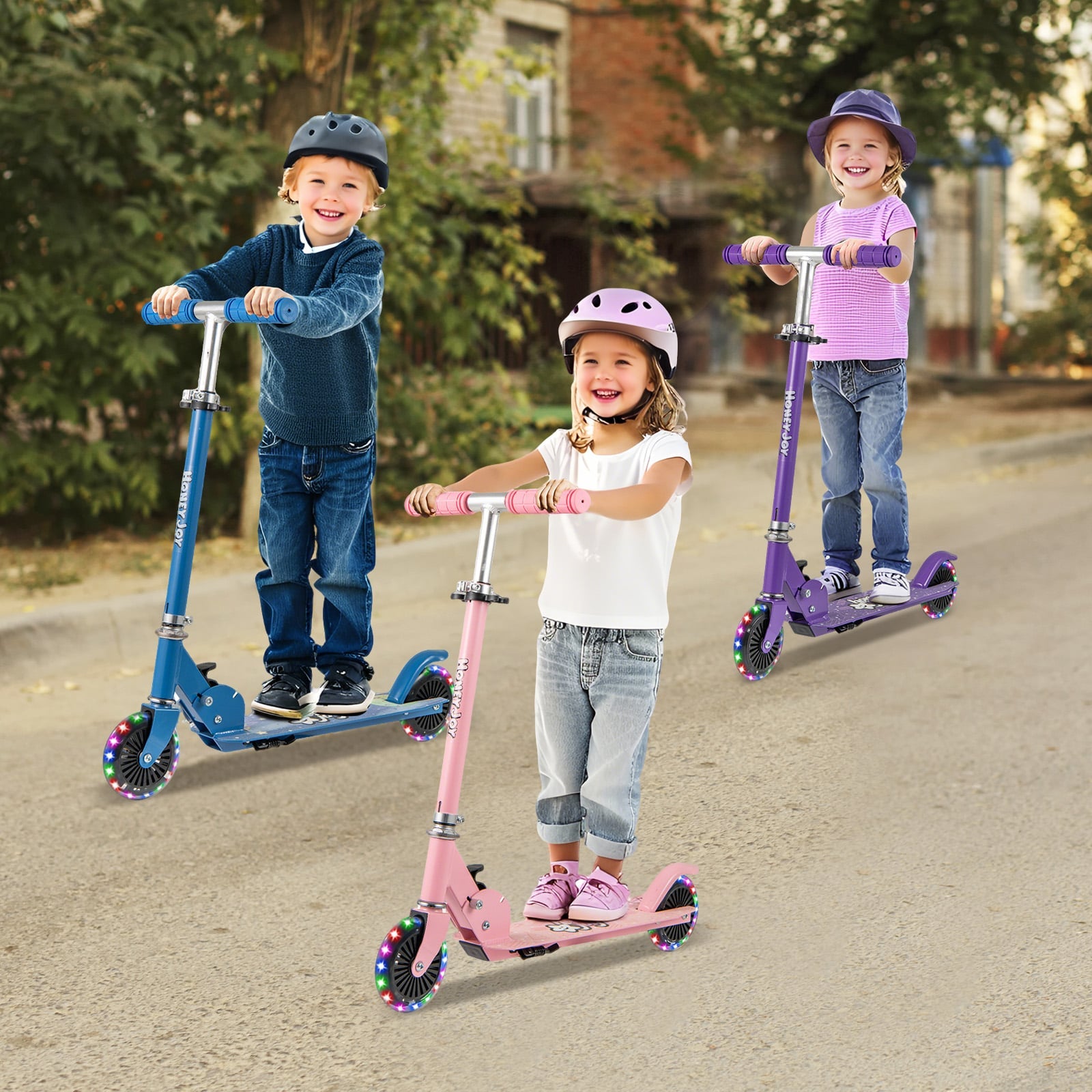 Foldable Kids Scooter Adjustable with Lighted Wheels and Kickstand-Pink