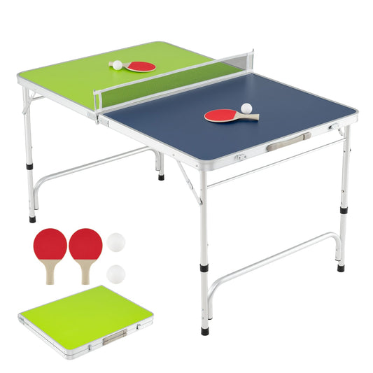 Foldable Mini Table Tennis Set with 2 Paddles and 3-Level Adjustable Height-Green
