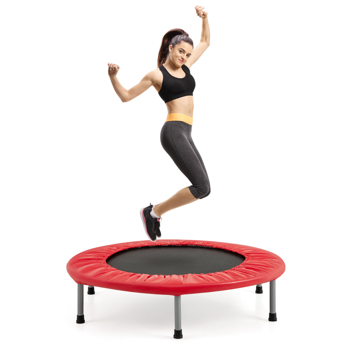 Foldable Mini Trampoline with Springs and Padded Cover-Red