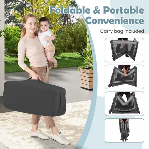 5-in-1 Foldable Pack and Play with Removable Bassinet-Grey