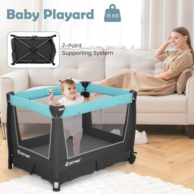 5-in-1 Foldable Pack and Play with Removable Bassinet-Green