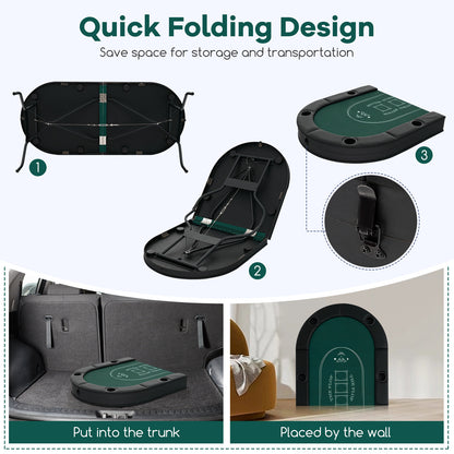 Foldable Poker Table for 8 Players Portable Oval Card Board with Cup Holders-Green