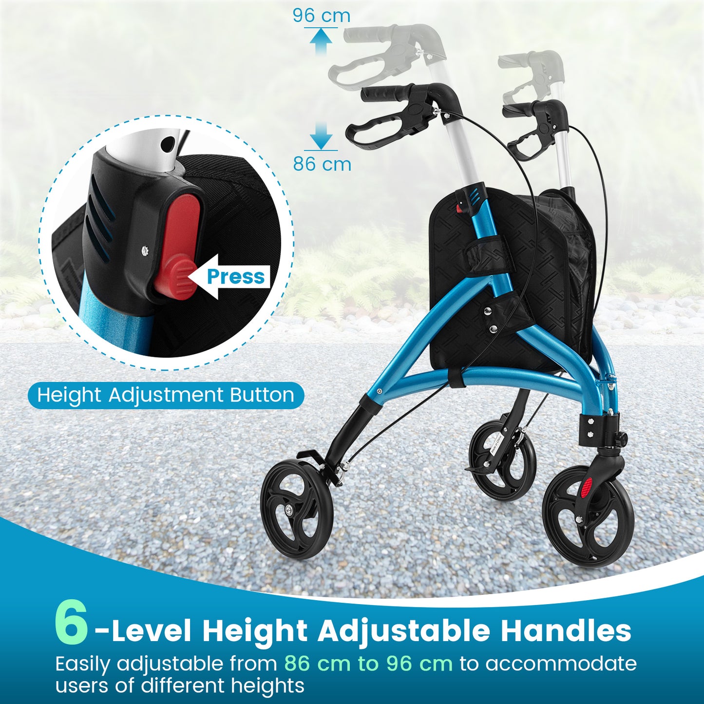 Walker for Seniors Foldable Rollator Walker with Lightweight Aluminum Frame-Blue
