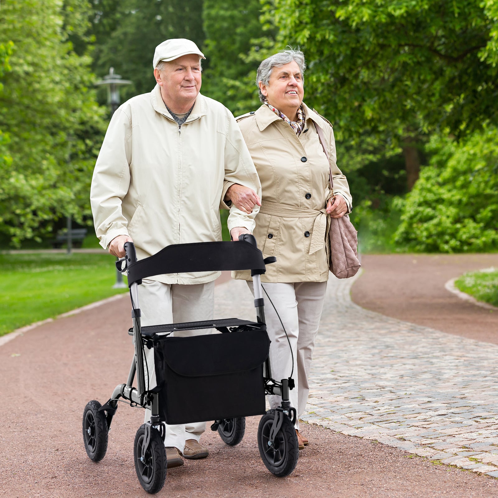 Foldable Rolling Walker with Seat-Black