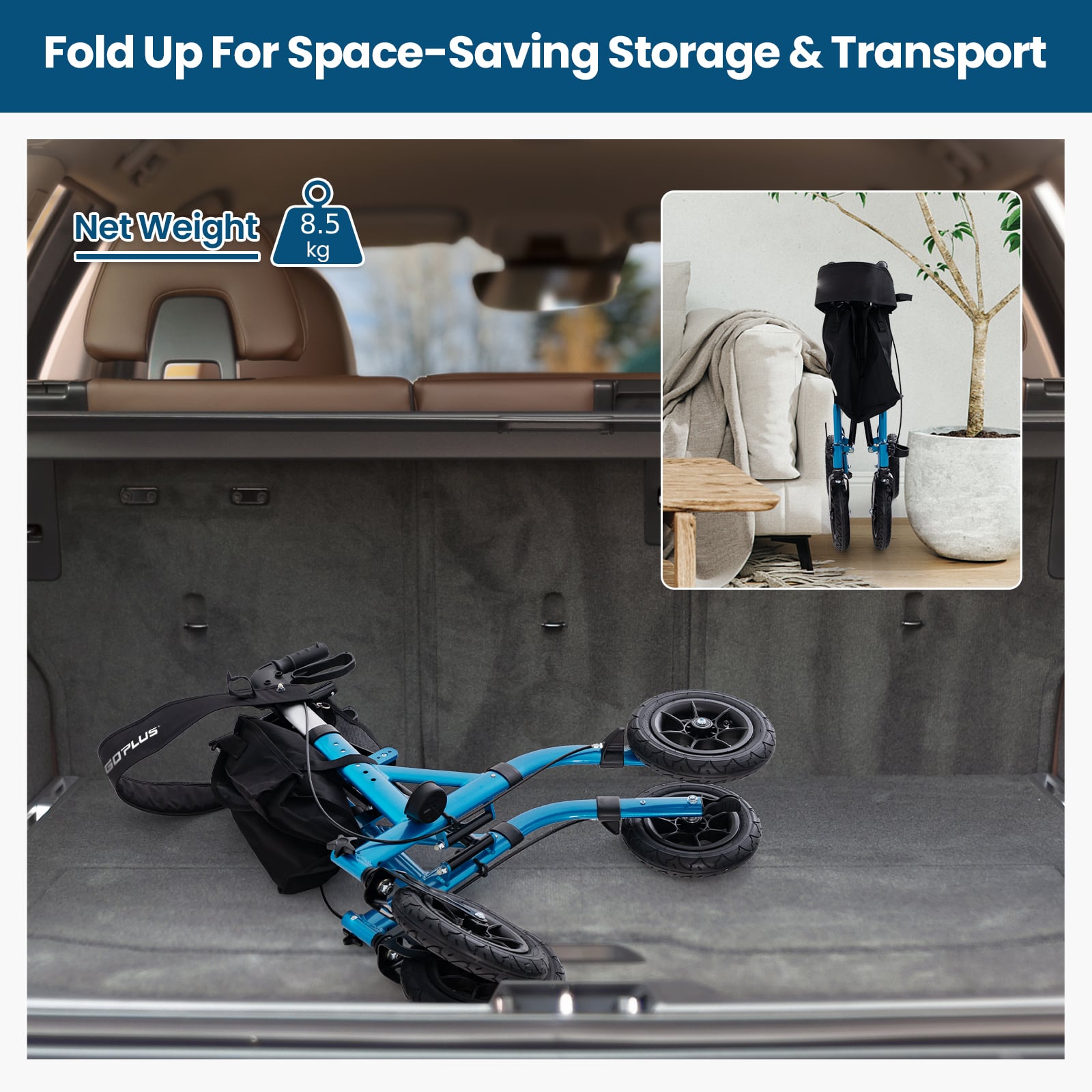 Foldable Rolling Walker with Seat-Blue