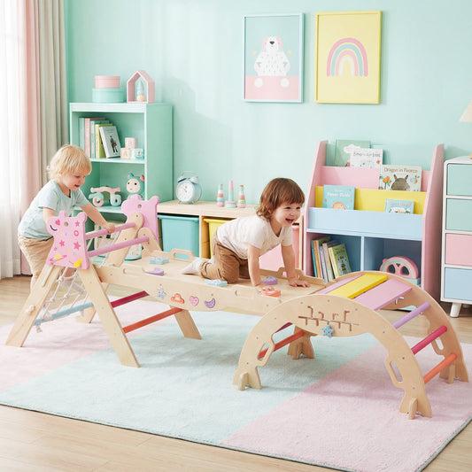 3-Piece Foldable Toddler Climbing Toys with Climber Rope and Maze Game-Macaron
