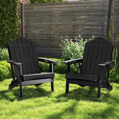 Folding Adirondack Chair Weather Resistant HDPE with High Backrest-Black