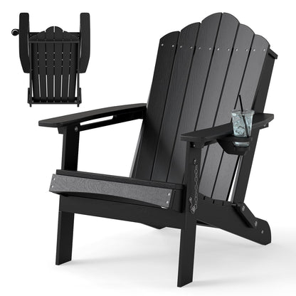 Folding Adirondack Chair Weather Resistant HDPE with High Backrest-Black