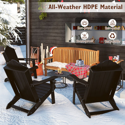 Folding Adirondack Chair Weather Resistant HDPE with High Backrest-Black