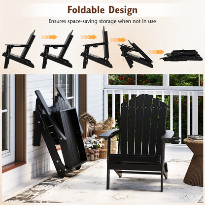 Folding Adirondack Chair Weather Resistant HDPE with High Backrest-Black