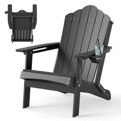 Folding Adirondack Chair Weather Resistant HDPE with High Backrest-Grey