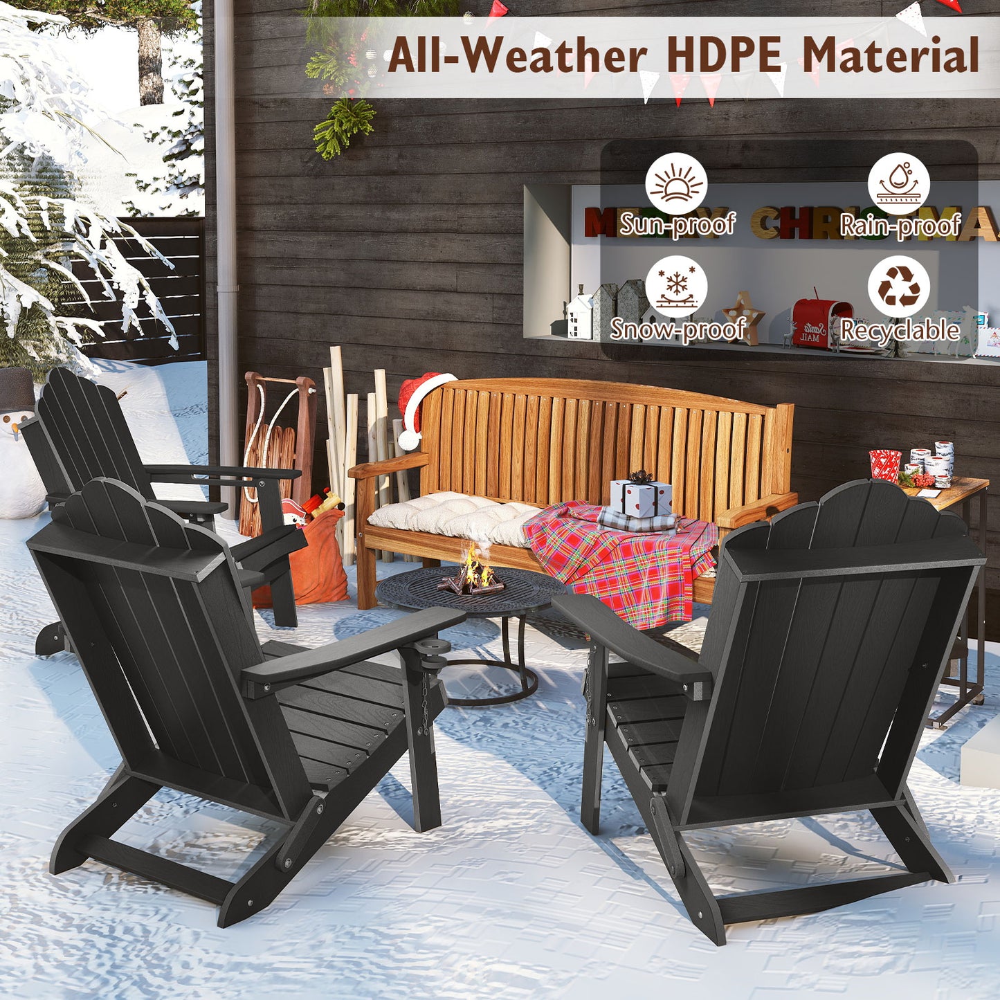 Folding Adirondack Chair Weather Resistant HDPE with High Backrest-Grey