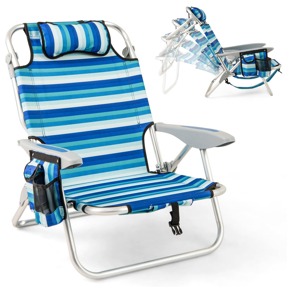 Folding Beach Chair for Adults Lightweight Aluminum Frame with 4-Position Backrest-1 Pack