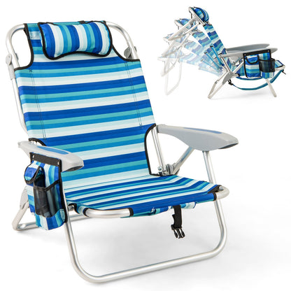 Folding Beach Chair for Adults Lightweight Aluminum Frame with 4-Position Backrest-1 Pack