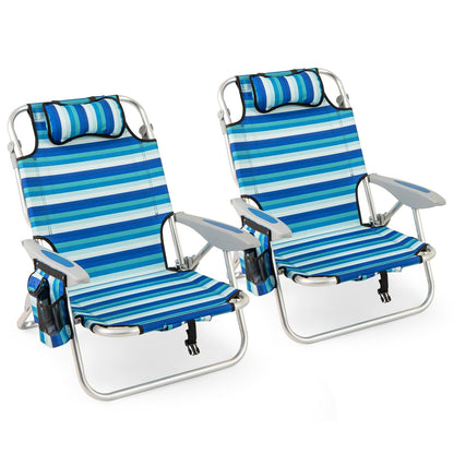 Folding Beach Chair for Adults Lightweight Aluminum Frame with 4-Position Backrest-2 Pack