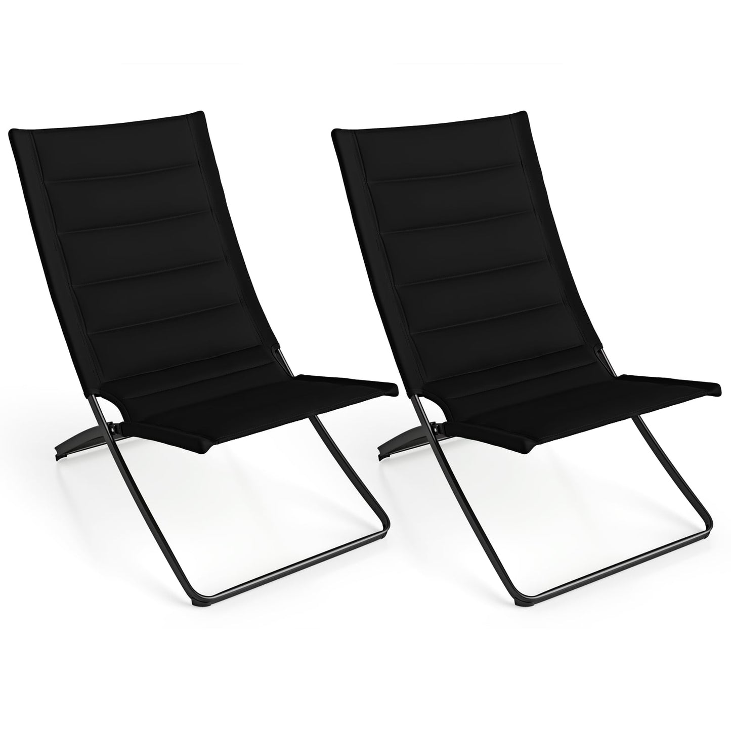 Folding Beach Chairs Set of 2 with Padded Backs and Seats for Adults-Black