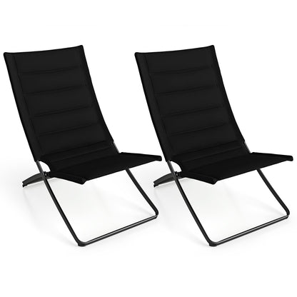 Folding Beach Chairs Set of 2 with Padded Backs and Seats for Adults-Black