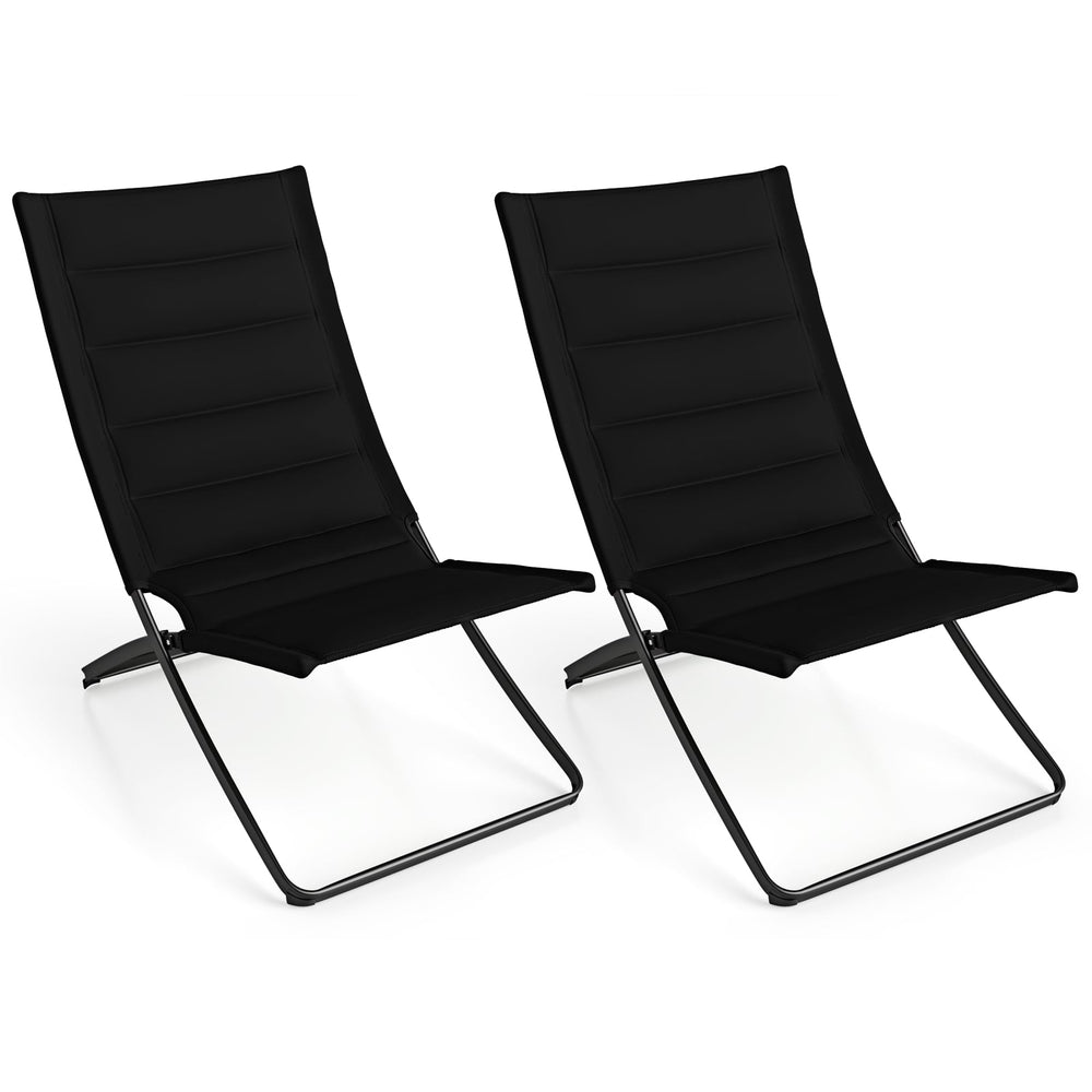 Folding Beach Chairs Set of 2 with Padded Backs and Seats for Adults-Black