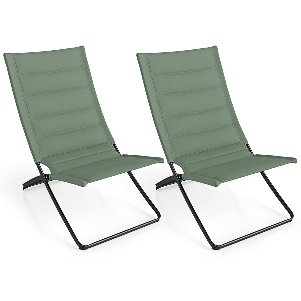 Folding Beach Chairs Set of 2 with Padded Backs and Seats for Adults-Green