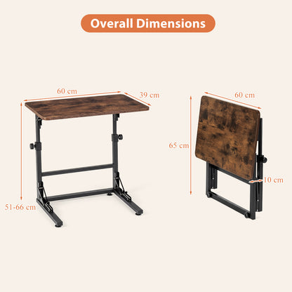 Folding C-Shaped End Table with Metal Frame for Living Room-Rustic Brown
