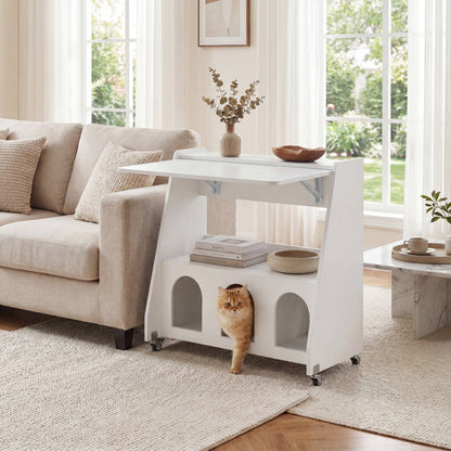 Folding Desk on Wheels with Storage Shelves and Compartments for Small Spaces-White
