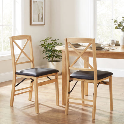 Folding Dining Chairs Set of 2 Kitchen Side Chairs with Padded Seat-Black