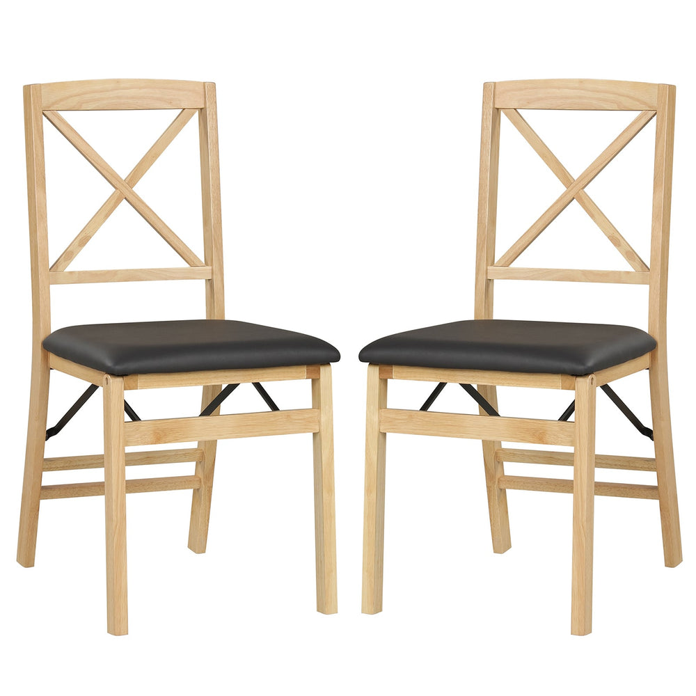 Folding Dining Chairs Set of 2 Kitchen Side Chairs with Padded Seat-Black