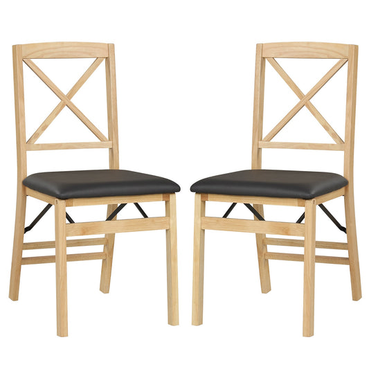 Folding Dining Chairs Set of 2 Kitchen Side Chairs with Padded Seat-Black
