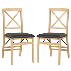 Folding Dining Chairs Set of 2 Kitchen Side Chairs with Padded Seat-Black