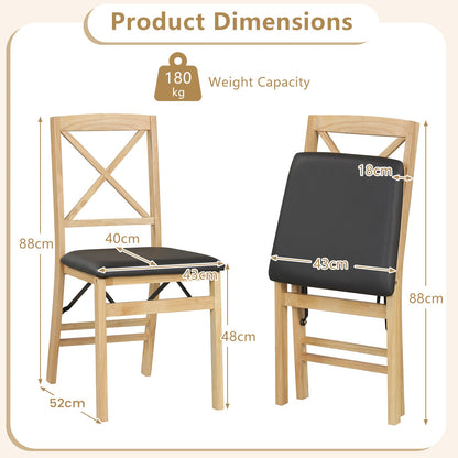 Folding Dining Chairs Set of 2 Kitchen Side Chairs with Padded Seat-Black
