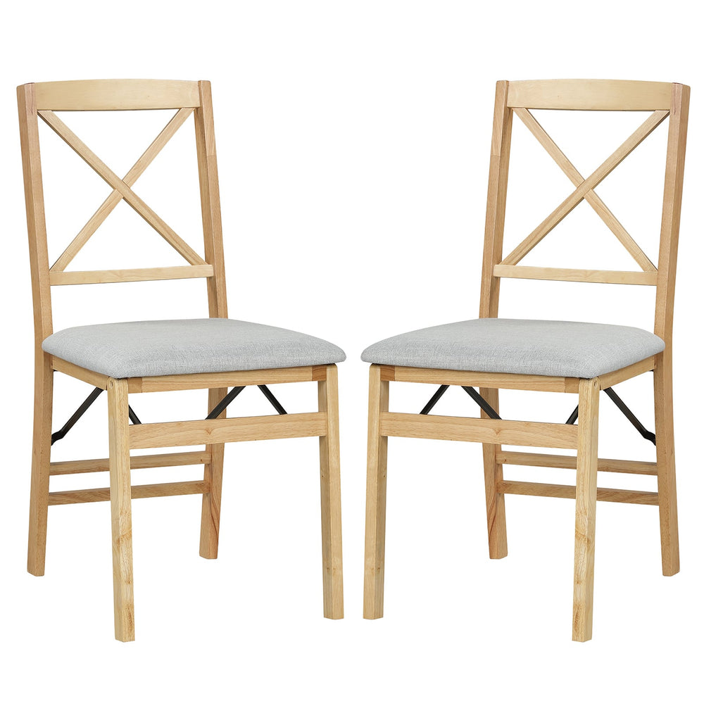 Folding Dining Chairs Set of 2 Kitchen Side Chairs with Padded Seat-Natural