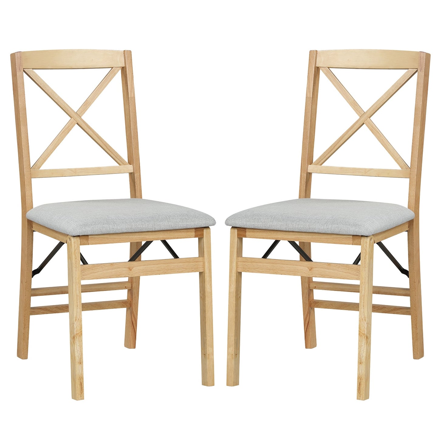 Folding Dining Chairs Set of 2 Kitchen Side Chairs with Padded Seat-Natural