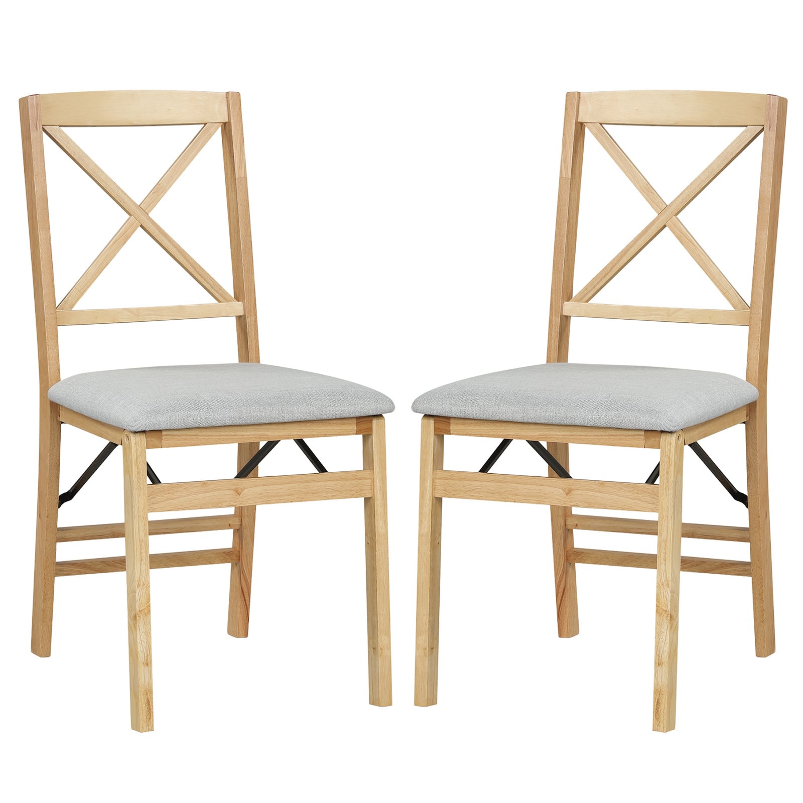 Folding Dining Chairs Set of 2 Kitchen Side Chairs with Padded Seat-Natural