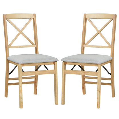 Folding Dining Chairs Set of 2 Kitchen Side Chairs with Padded Seat-Natural