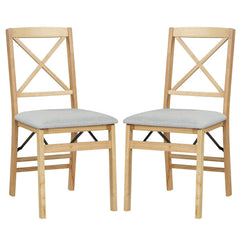 Folding Dining Chairs Set of 2 Kitchen Side Chairs with Padded Seat-Natural