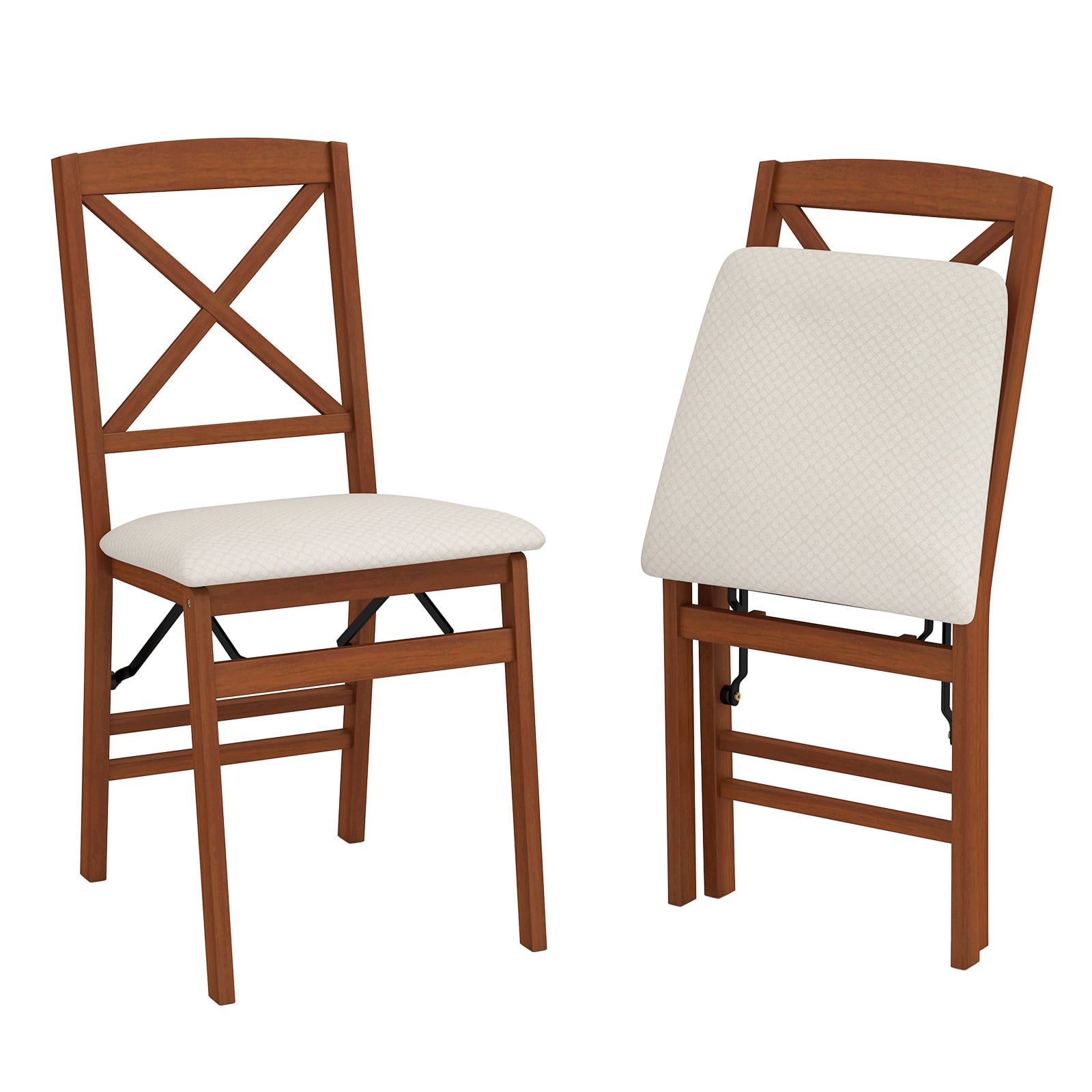 Folding Dining Chairs Set of 2 Kitchen Side Chairs with Padded Seat-Walnut