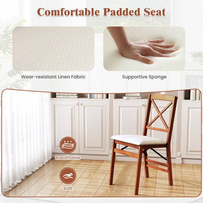 Folding Dining Chairs Set of 2 Kitchen Side Chairs with Padded Seat-Walnut