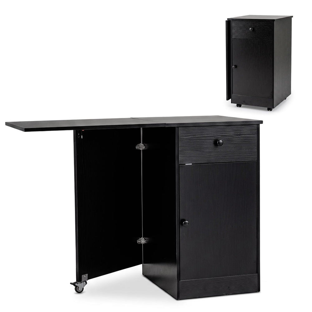 Folding Dining Table with Drawer & Storage Cabinet for Dining Room Living Room-Black