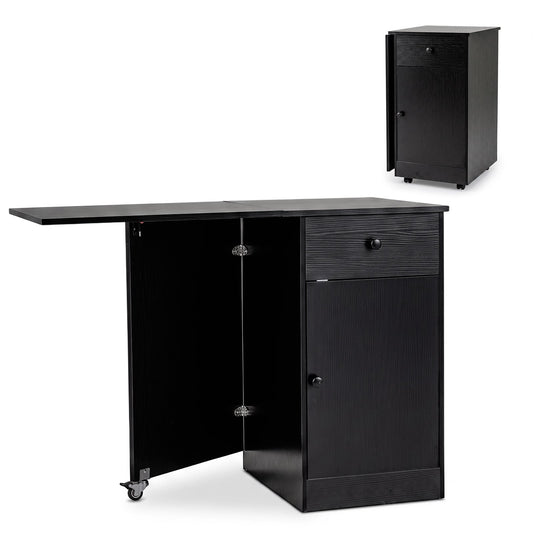 Folding Dining Table with Drawer & Storage Cabinet for Dining Room Living Room-Black