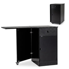 Folding Dining Table with Drawer & Storage Cabinet for Dining Room Living Room-Black