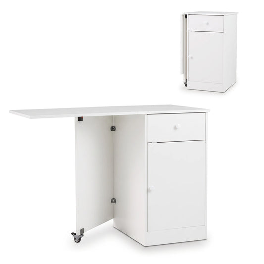 Folding Dining Table with Drawer & Storage Cabinet for Dining Room Living Room-White