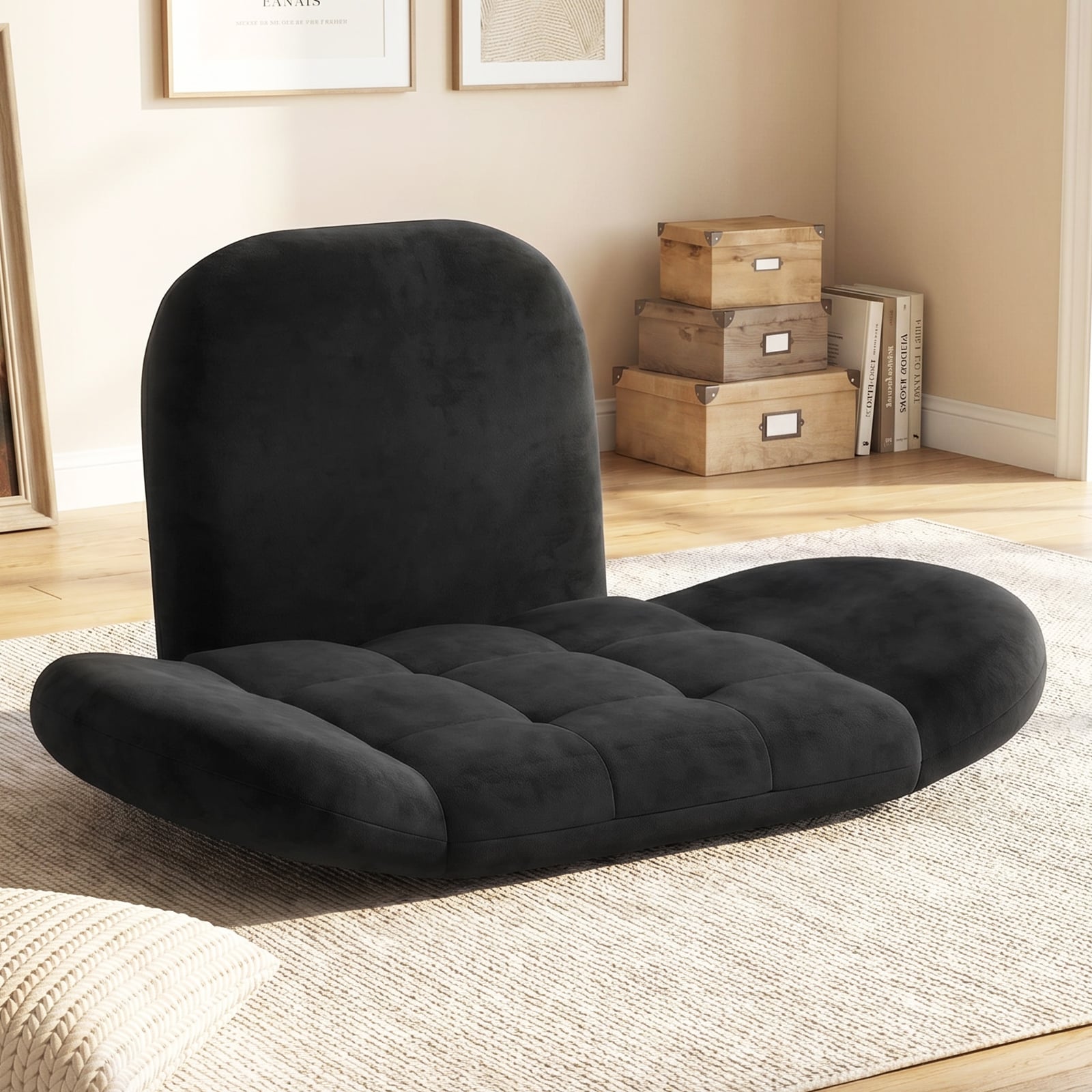 Folding Floor Game Chair with Adjustable Backrest for Adults-Black