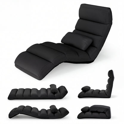 Folding Floor Lazy Sofa Chaise Lounge Sofa with Pillow-Black