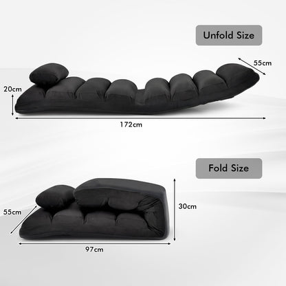 Folding Floor Lazy Sofa Chaise Lounge Sofa with Pillow-Black