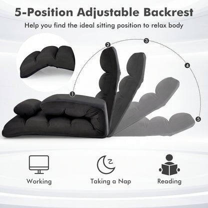 Folding Floor Lazy Sofa Chaise Lounge Sofa with Pillow-Black