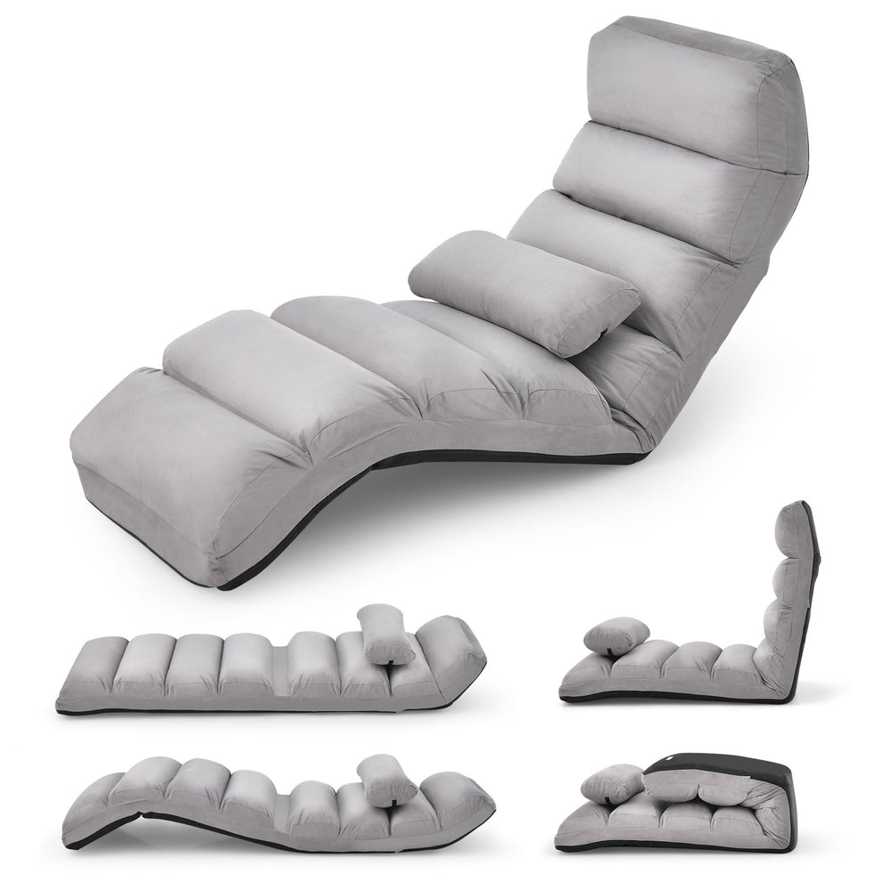 Folding Floor Lazy Sofa Chaise Lounge Sofa with Pillow-Grey